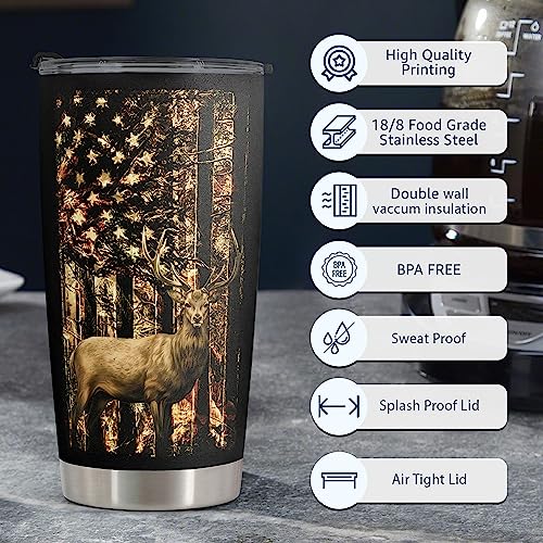 Macorner Hunting Gifts For Men - Stainless Steel Tumbler 20Oz For Father - Best Buckin Papa - Gifts For Men Dad Papa Husband - Fathers Day & Birthday Gift For Dad From Daughter Son - Gifts For Hunters #TOP4