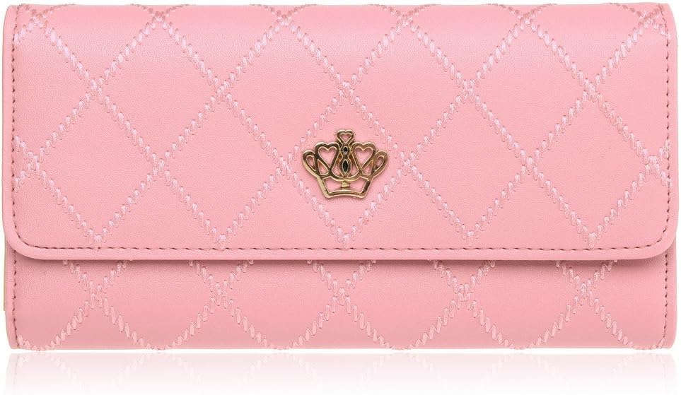 BaoLan Womens Wallets Long Leather Trifold Wallet Ladies Purse Credit Card Holder Case Pink