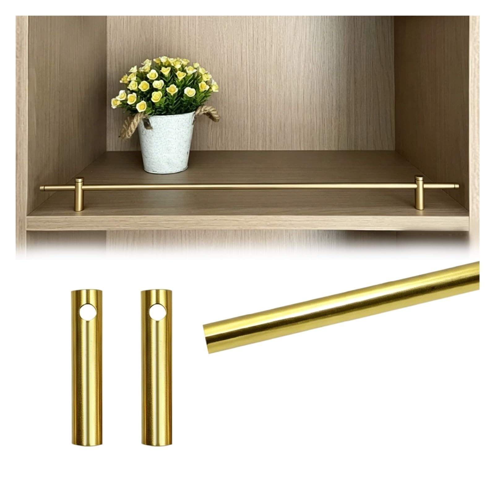 Hphdfs Gold A Detachable Shelf Rail Guard Gold 20-100Cm, Aluminum Anti-Fall Railing With 2 Spindles, Cabinet Guardrail Bar For Shoe Racks/Living Rooms/Hallways(,20Cm/7.9In)
