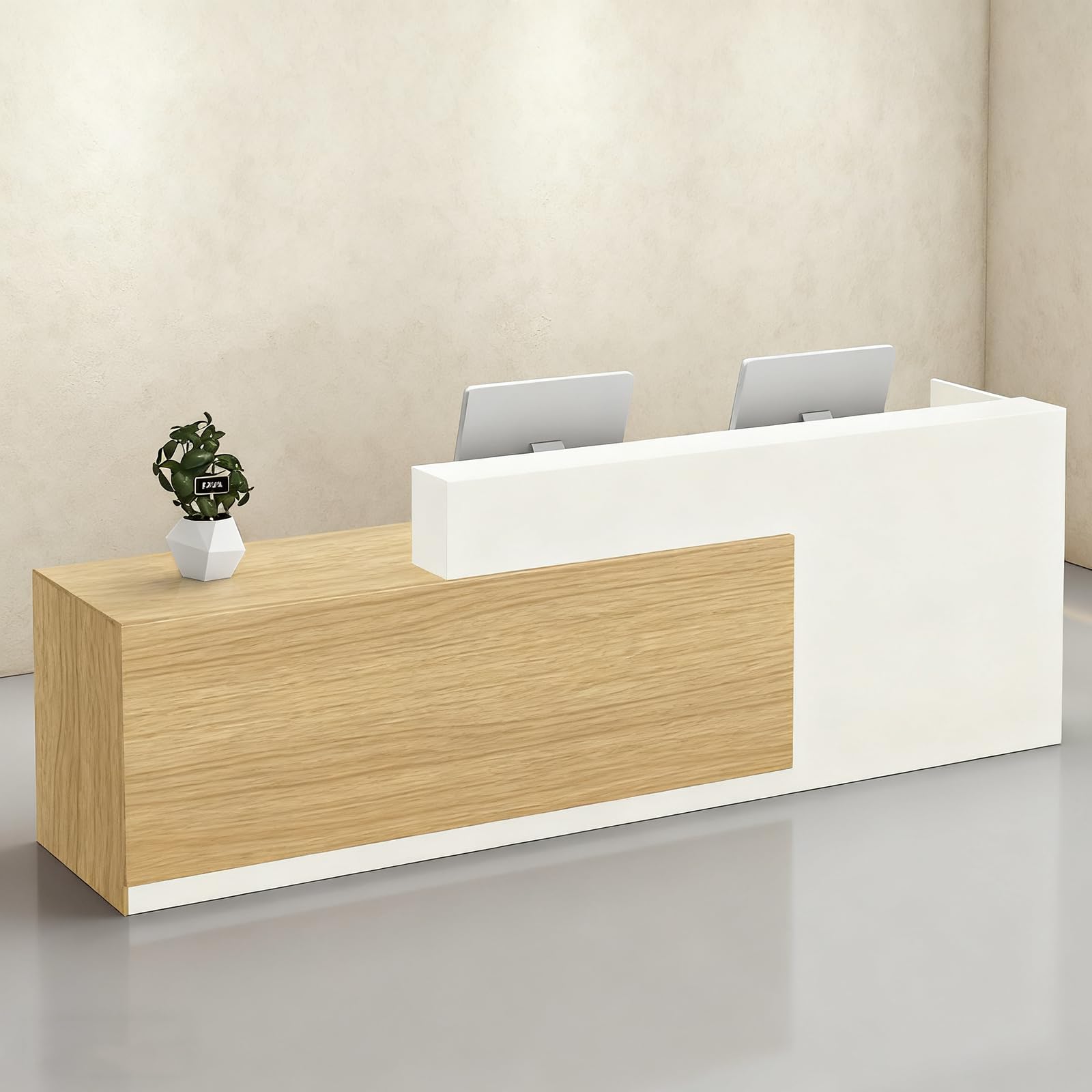 Mostrador Recepción Moderno de 100 A 240 cm con Cajón y Estantes Abiertos Mueble para Oficina Salón de Belleza Tienda o Área de Entrada