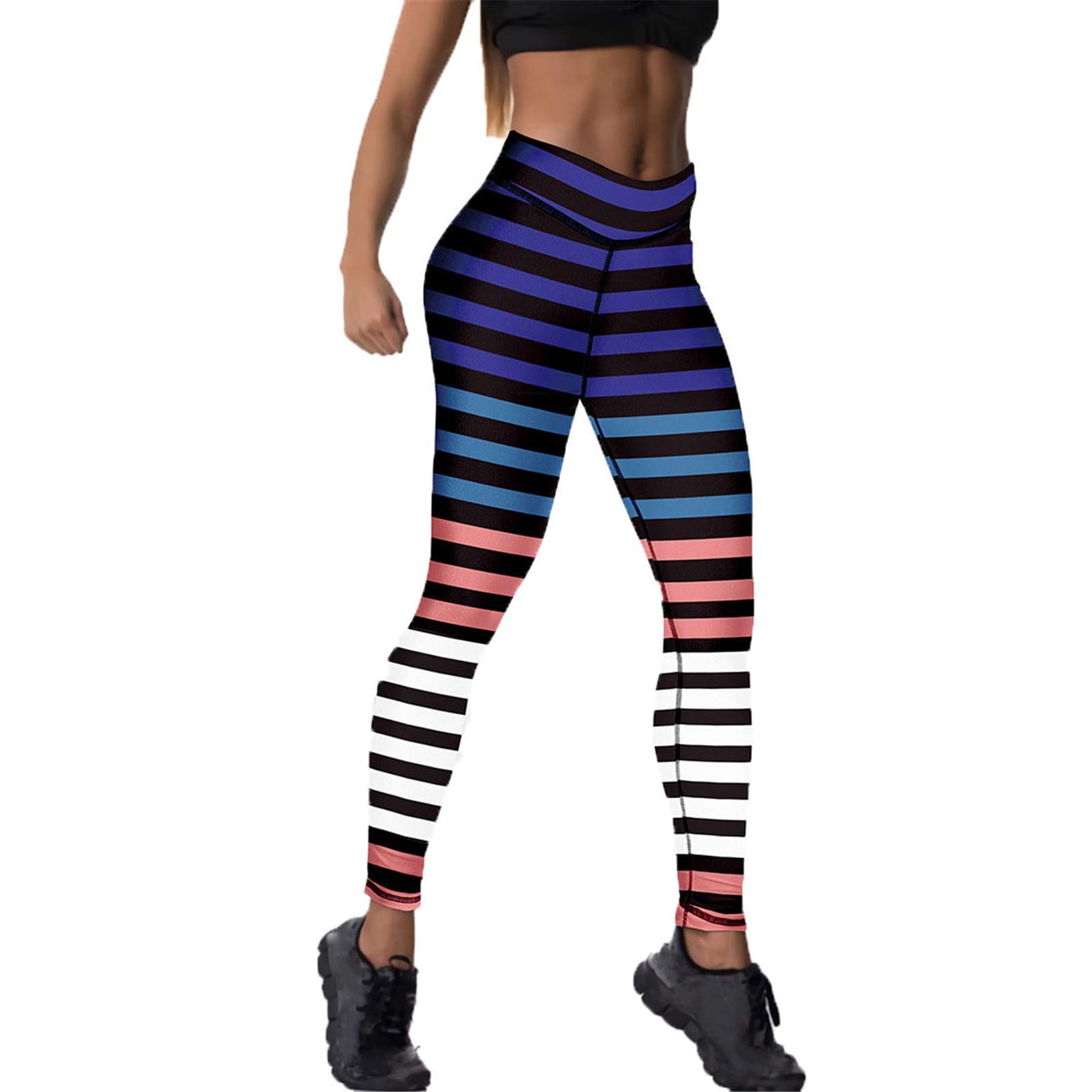 Femme Yoga Leggings Pantalons Entraînement, Stripe Femme Stripe Prises de contrôle à la taille High Tummy Lift Smoinny Leggings Skinny Casual Casual Pantalon de Yoga Entraînement Salle de fitness Coll