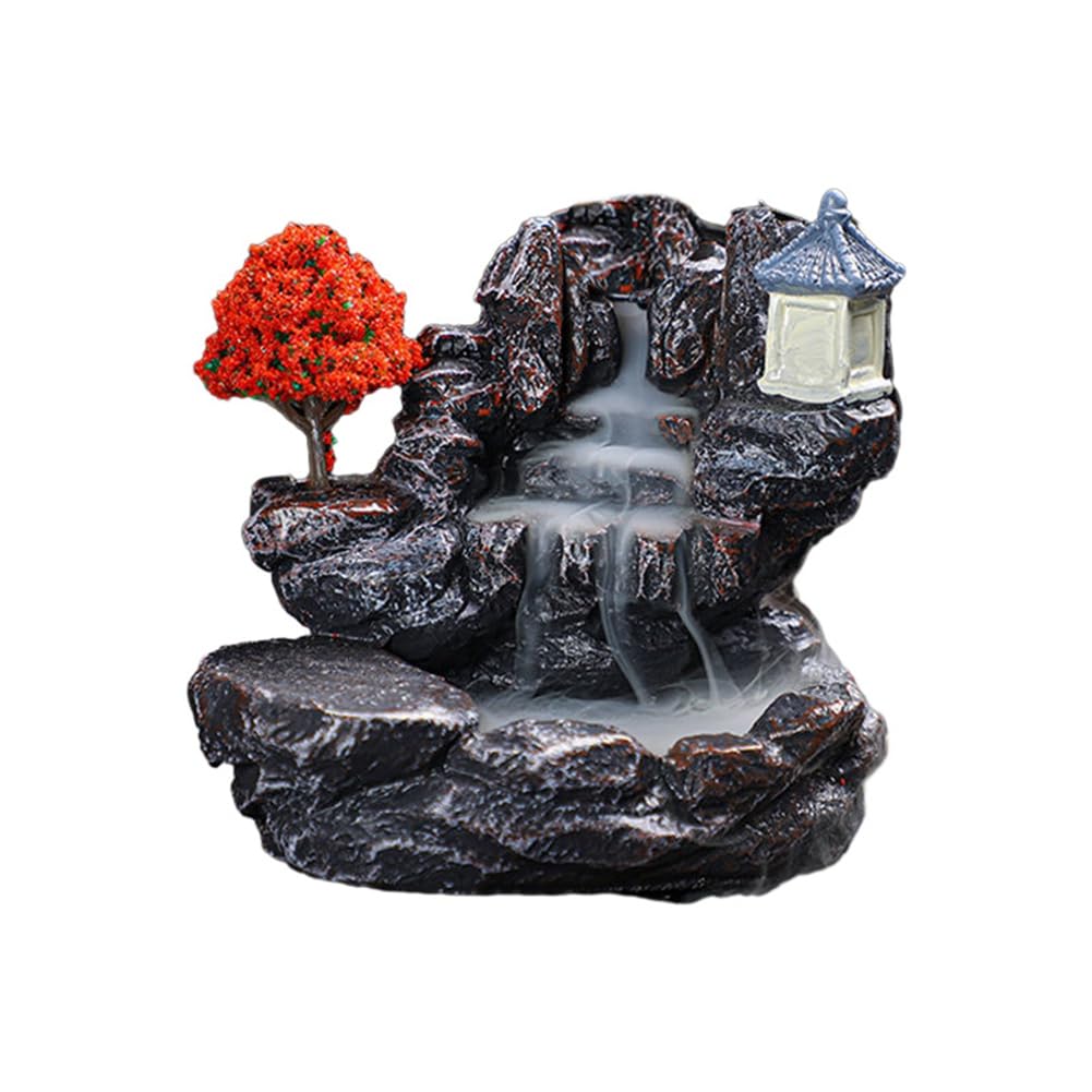 CTRLZS Incense Burner Mountains River Waterfall Fragrance Fireplace Backflow Smoke Censer Holder Decoration for Home 1 Piece E