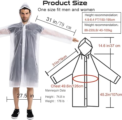 Miniatura 3 de COOY Abrigos impermeables paquete de 2  Ponchos de lluvia reutilizables de EVA para adultos chaquetas de lluvia impermeables para hombres y mujeres