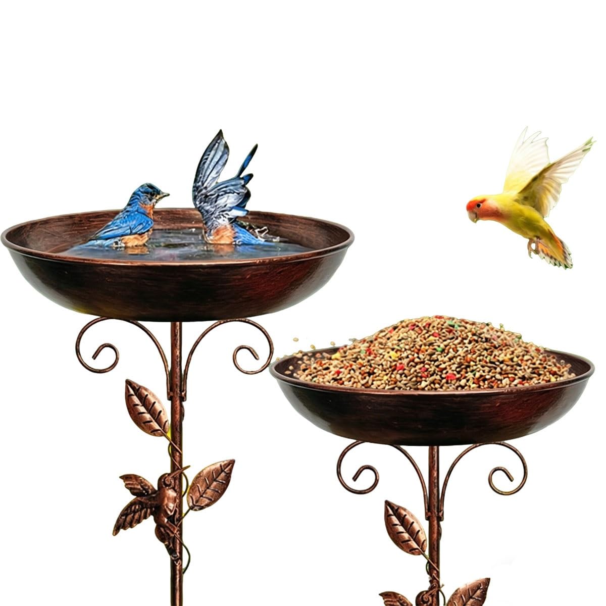 Vogeltränke Stehend, Metall Vintage Vogeltränke Winterfest, Vogelbad Garten Stehend, Wassertränke für Vögel, Futter Vogelbad, für Draußen Garten Hof Rasen(2 pcs)