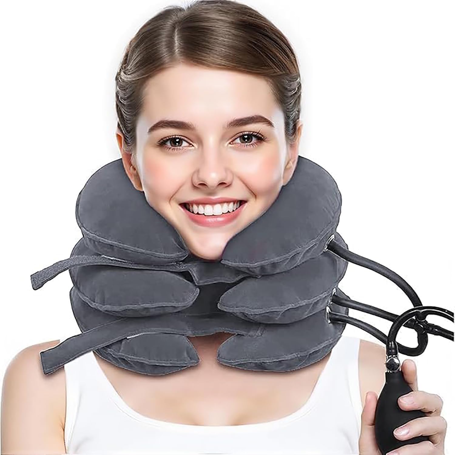 Neck Stretcher, Cervical Traction Device, Neck Traction Device, Cervical Neck Traction Device for Neck Pain Relief, Adjustable Inflatable Neck Brace, Neck Decompression Home Use (Gray)