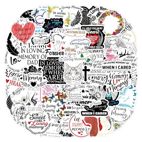 55Pcs in Loving Memory Decal Vinyl Waterproof Stickers Commemorative Words Text Decals for Laptop Scrapbook Bicycle Car Phone Cups and More (Loving Memory)