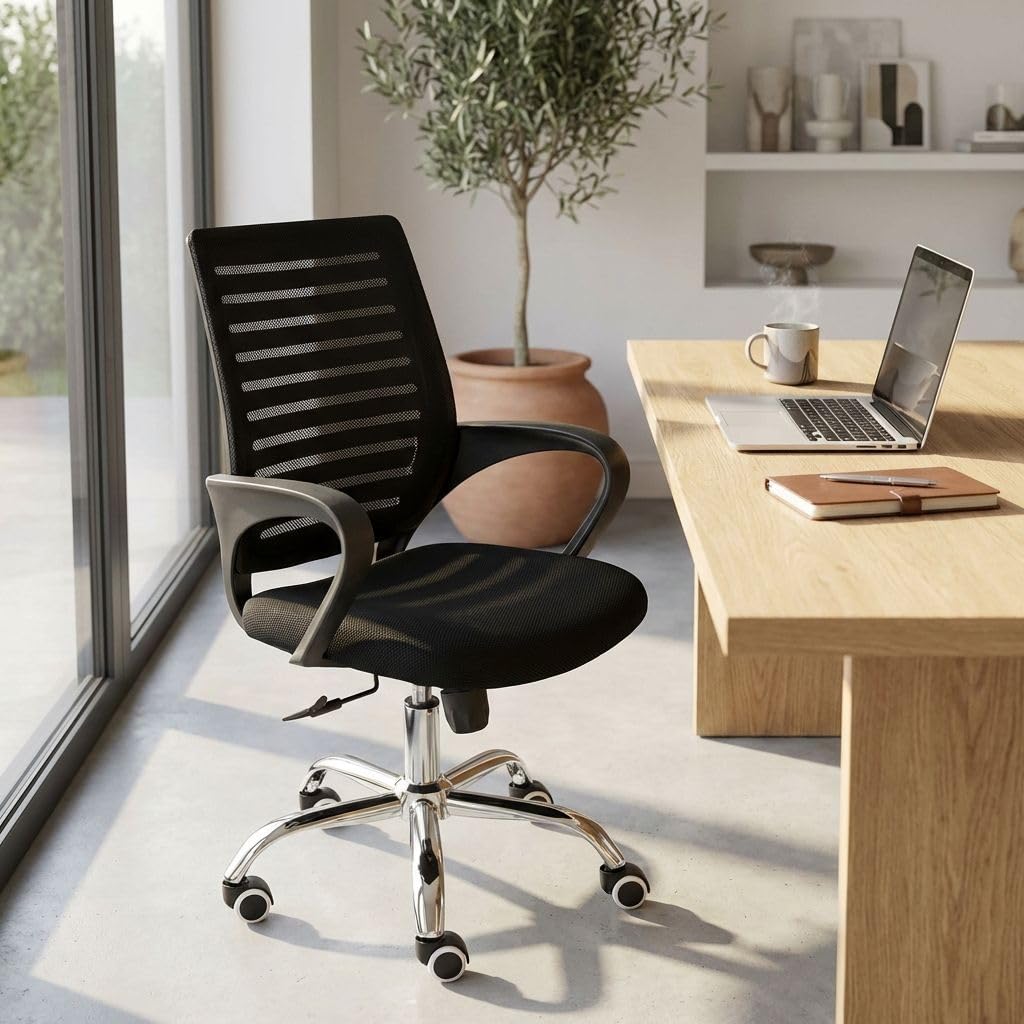 milani home - sedia ufficio ergonomica girevole con poggiatesta e supporto lombare, in poliuretano nero, con braccioli