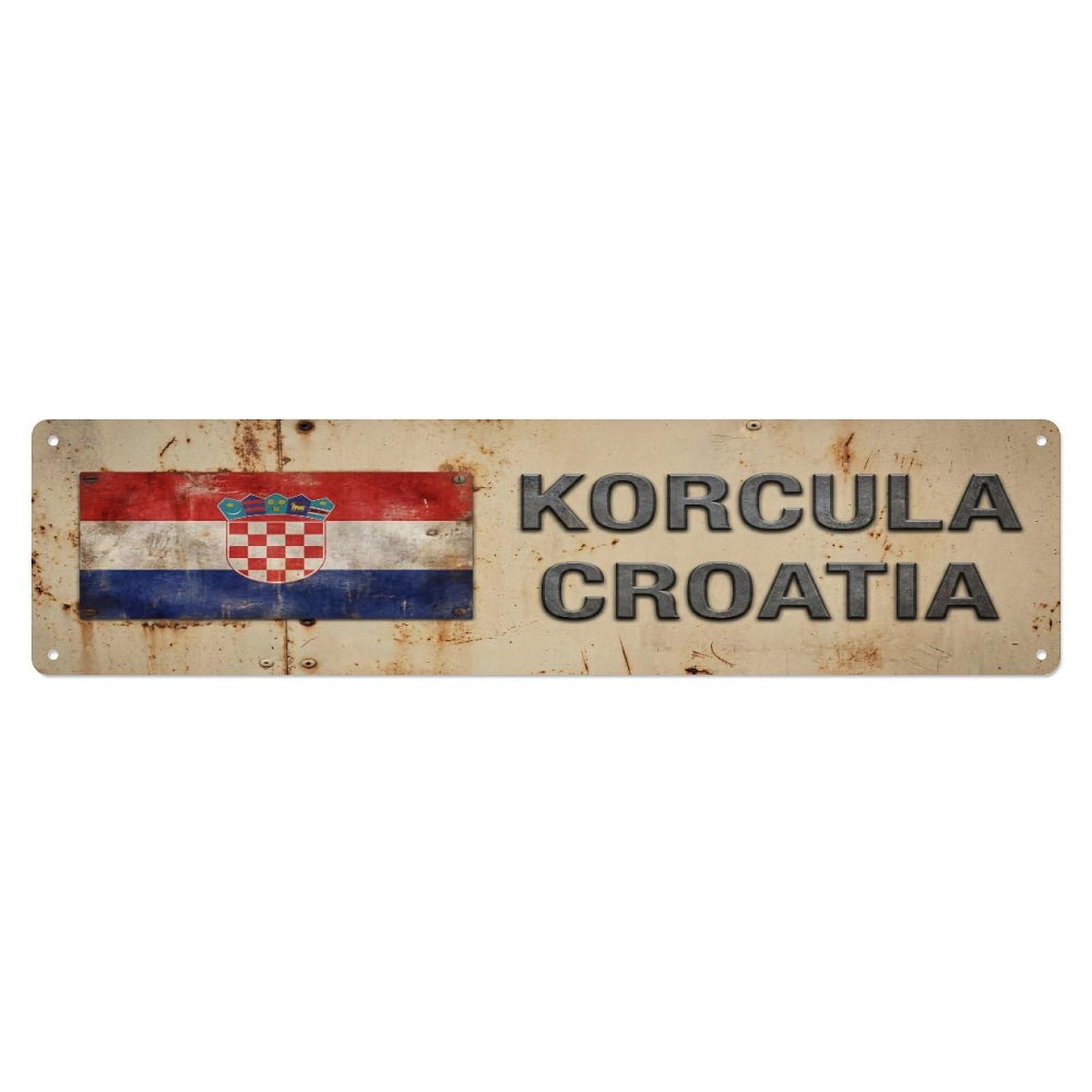 Metal Tin Sign Vintage Korcula Croatia Flag Decor Rustic Travel