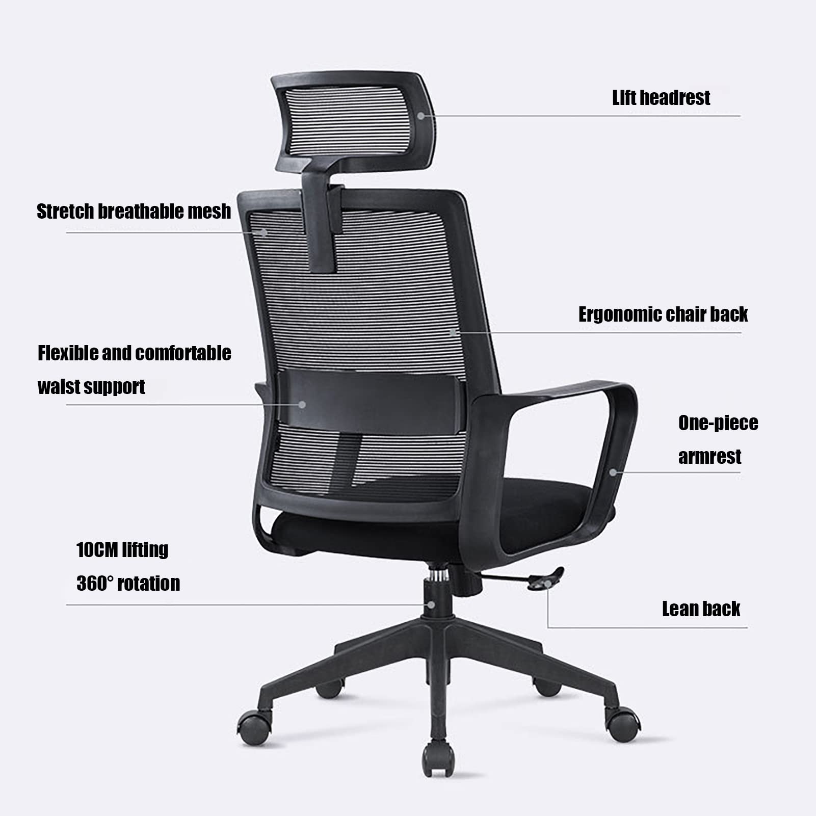 Krzesło biurowe Ergonomiczne podparcie lędźwi, krzesło biurowe Krzesło do domowego biura, Krzesła robocze do domowego biura z podłokietnikiem, zagłówkiem (Gray Blue Without Headrest)