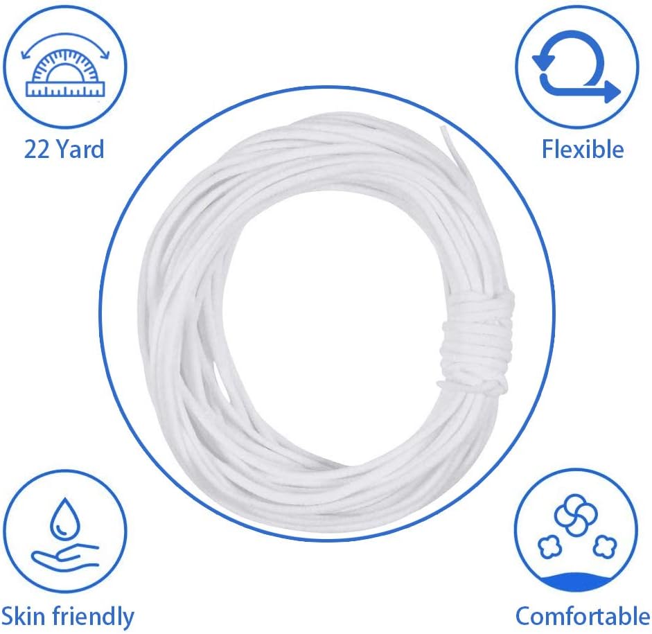 Elastic String for Masks 22 Yards Round Elastic Band Ear Band Braided Elastic Stretch Elastic Bands for Sewing 1/4 inch