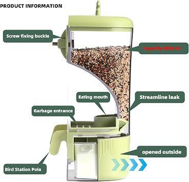Automatic Bird Feeder for cage, Easy to Clean, Hanging Large Capacity, Clear Bird feeders for Window Viewing (Green)