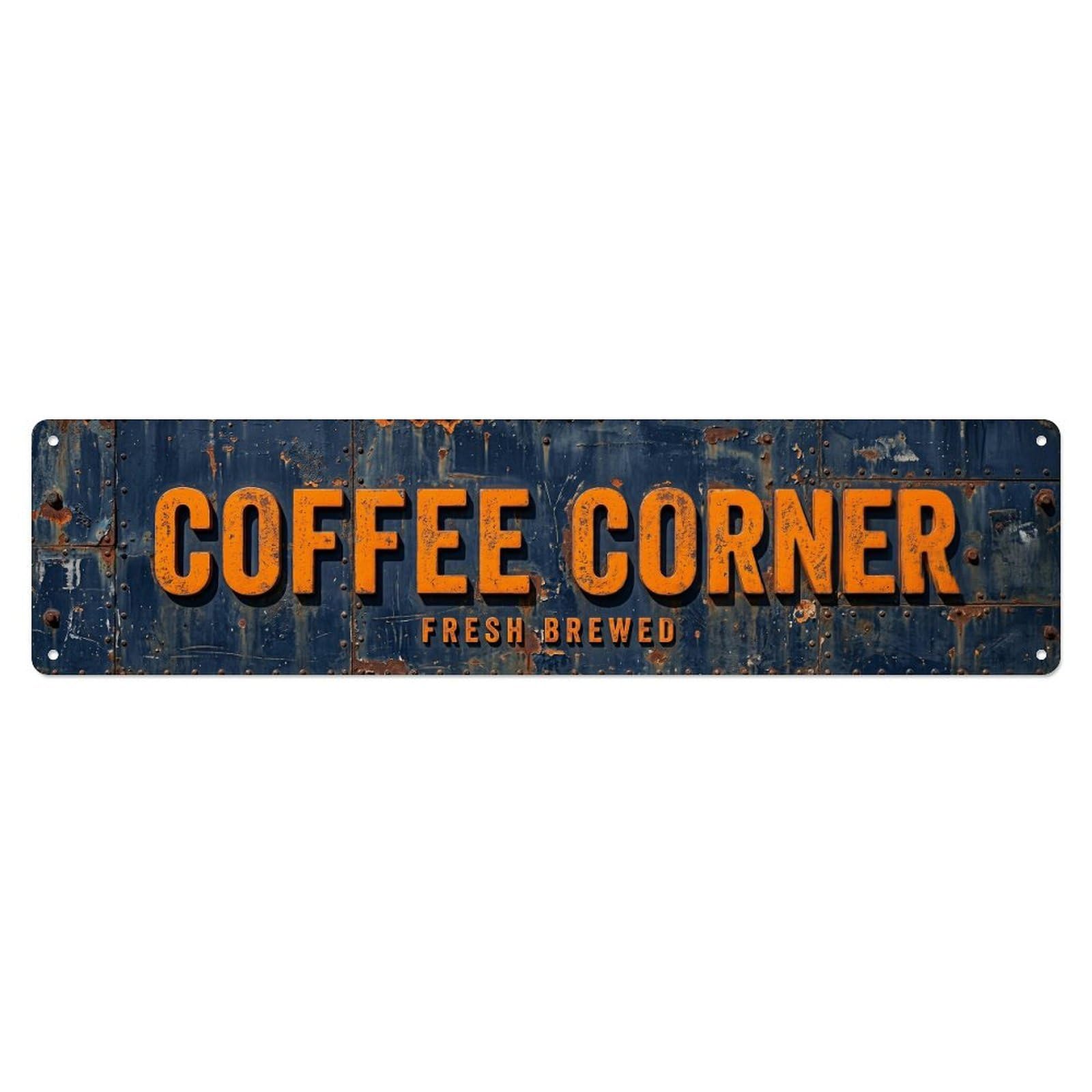 Coffee Corner Navy Orange Metal Tin Sign