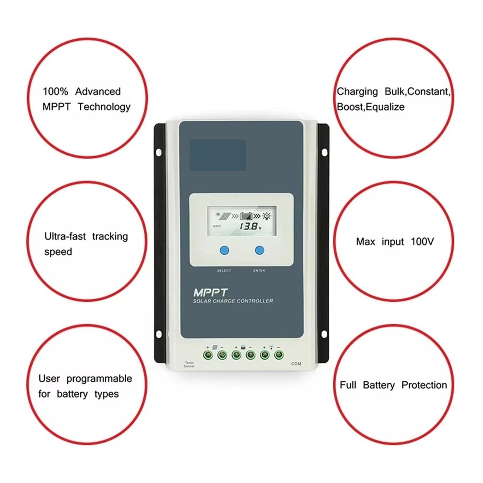 Kontroler ładowania słonecznego, MPPT 10A 20A 30A 40A Regulator Ładowania Słonecznego Tracer Seria AN LCD Podświetlenia Do Akumulatora Litowo-jonowego Kwasowo-ołowiowego(40A(4210AN))