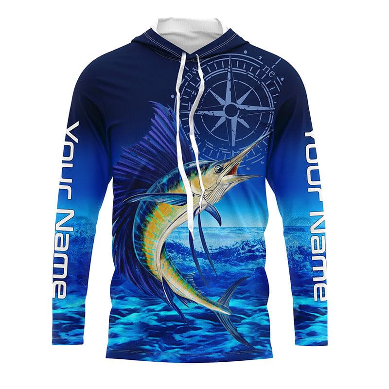 Personalized Sailfish Saltwater Blue Long Sleeve Performance Fishing Shirts - Sailfish Tournament Shirt FN57843