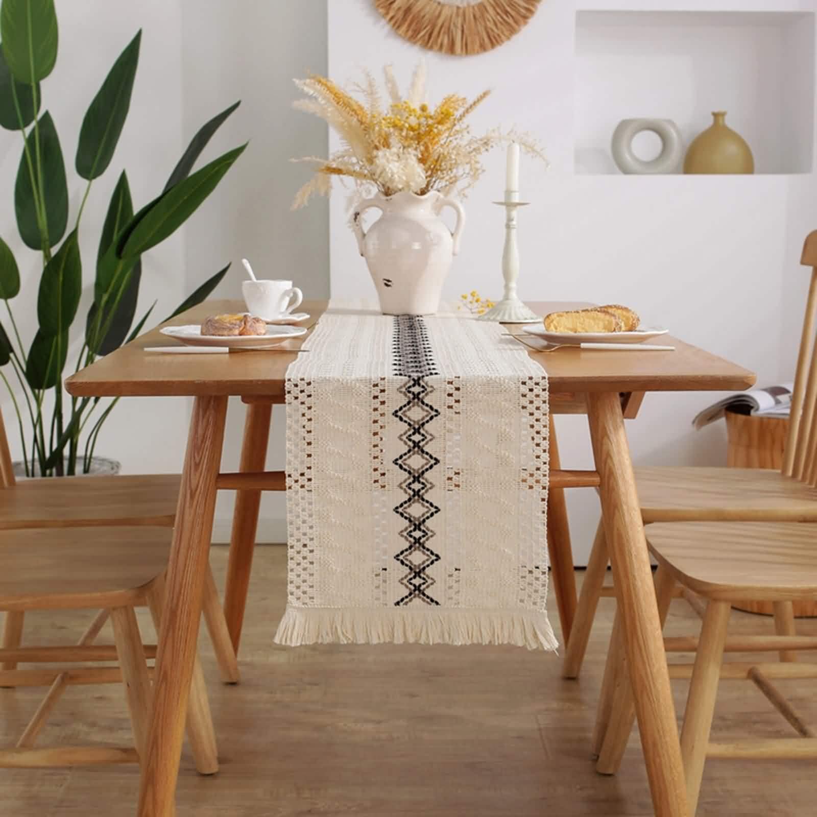 Tischläufer Hochzeit Beige, Hochzeit Tischläufer 30x240CM 1 Schwarzer Diamant Polyester Table Runner Tischdeko Wohnzimmer Küche Geburtstage