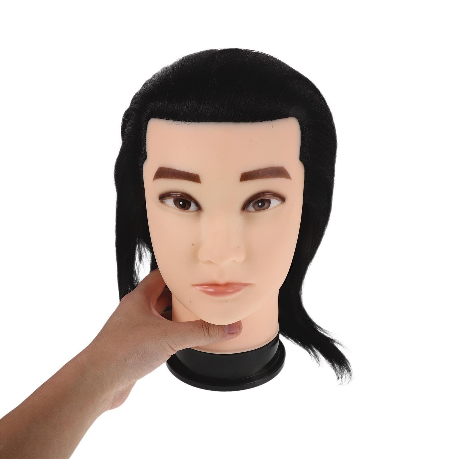 Housoutil Friseur Mannequinkopf aus Echtem Haar Schwarzer Übungskopf für Friseure Realistische Stylingpraxis und Hygienisch für Salon Training und Mobile Kosmetikkurse