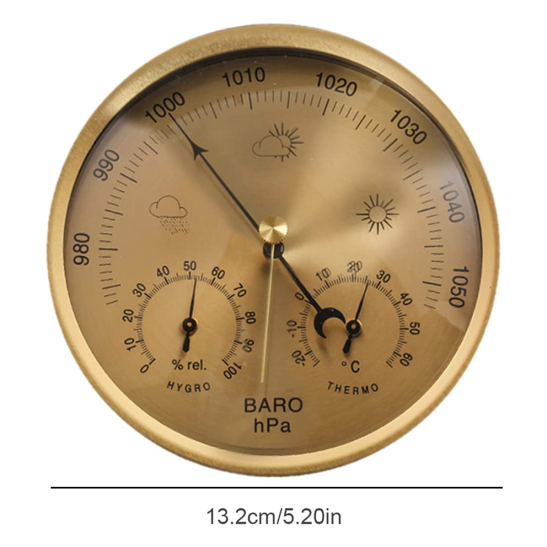 Thermomètre extérieur, hygromètre 3-en-1 baromètre suspendu mural Aucune batterie requise du patio extérieur or
