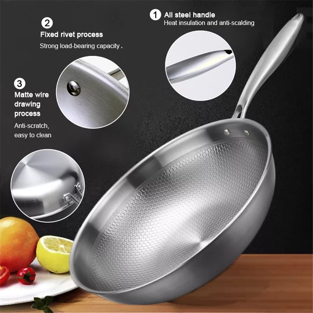 Padella in acciaio inox a cinque strati, antiaderente non rivestita, con texture a pois, adatta per pentole da cucina a induzione (A 28 cm)