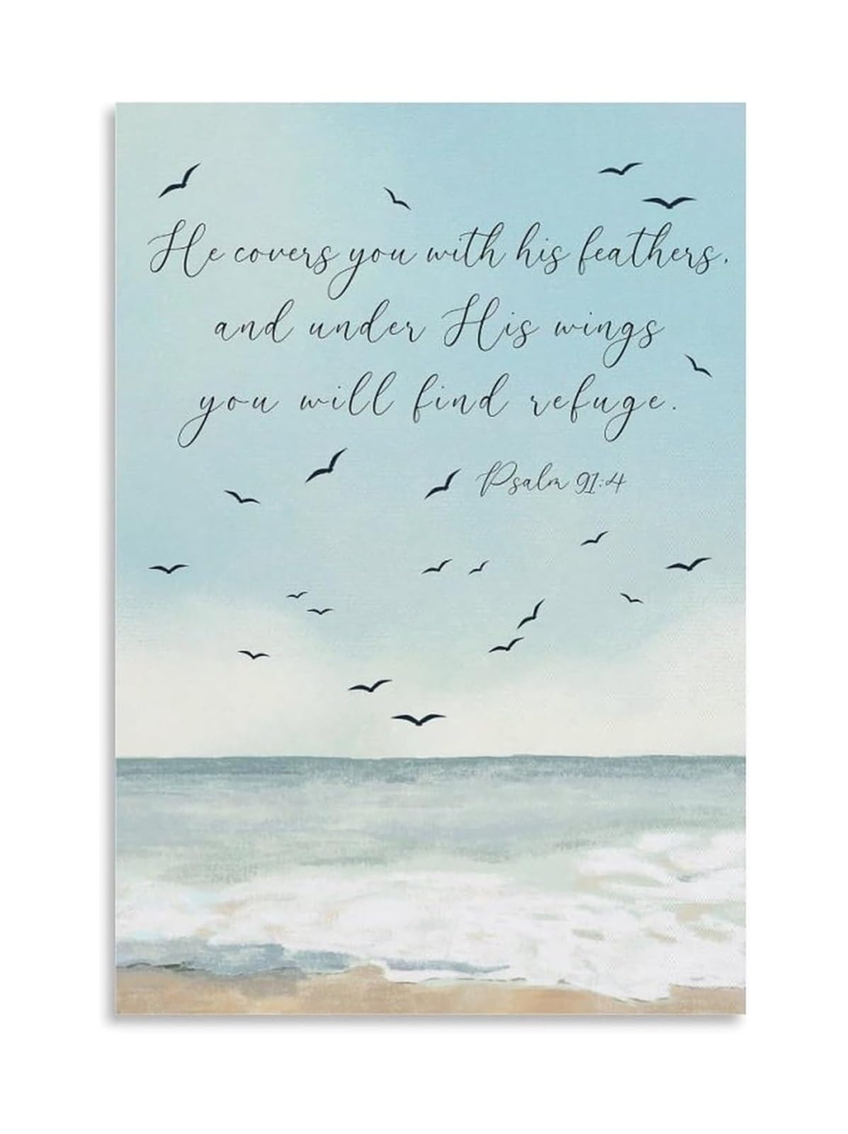 IDGTTLDF Inspirational Scripture Art Psalm 91 4 Print Under His Wings Find Refuge Christian Wall Decor for Rustic Home Office Canvas Unframed,08X12inch(20X30cm)