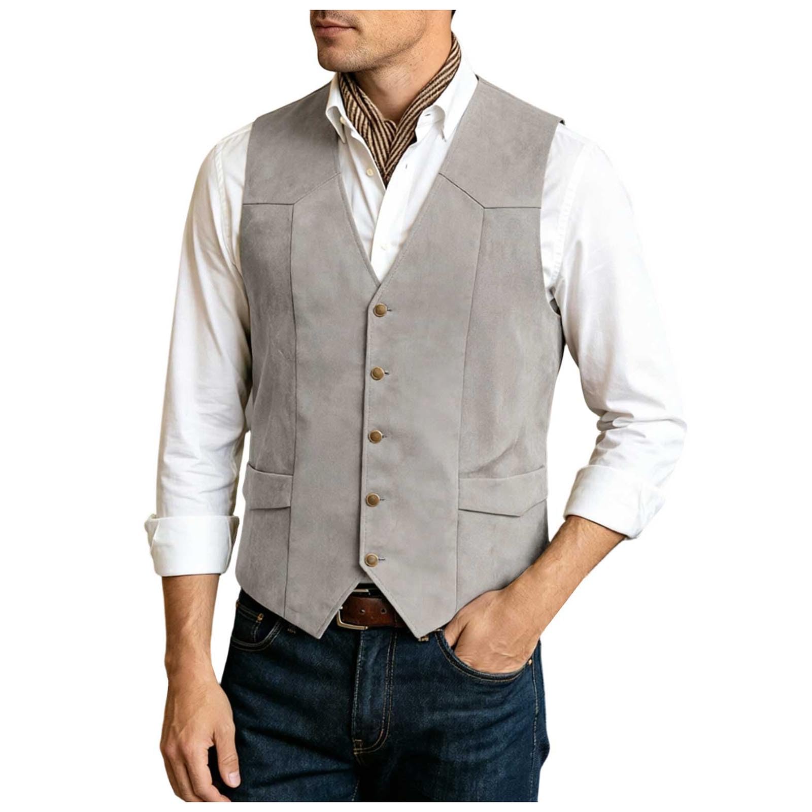 Mens Suede Waistcoat Deep V-Neck Vintage Business Retro — image 1