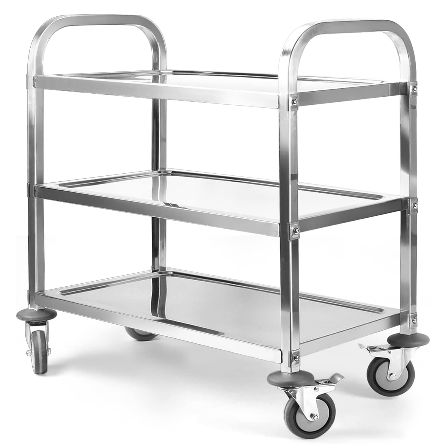 3 Böden Servierwagen Edelstahl Küchenwagen 835 x 750 x 400 mm Speisewagen mit Bremsen Rollen Tragfähigkeit 110kg Transportwagen Service Wagen Rollwagen für Restaurant Hotel Schul Küche