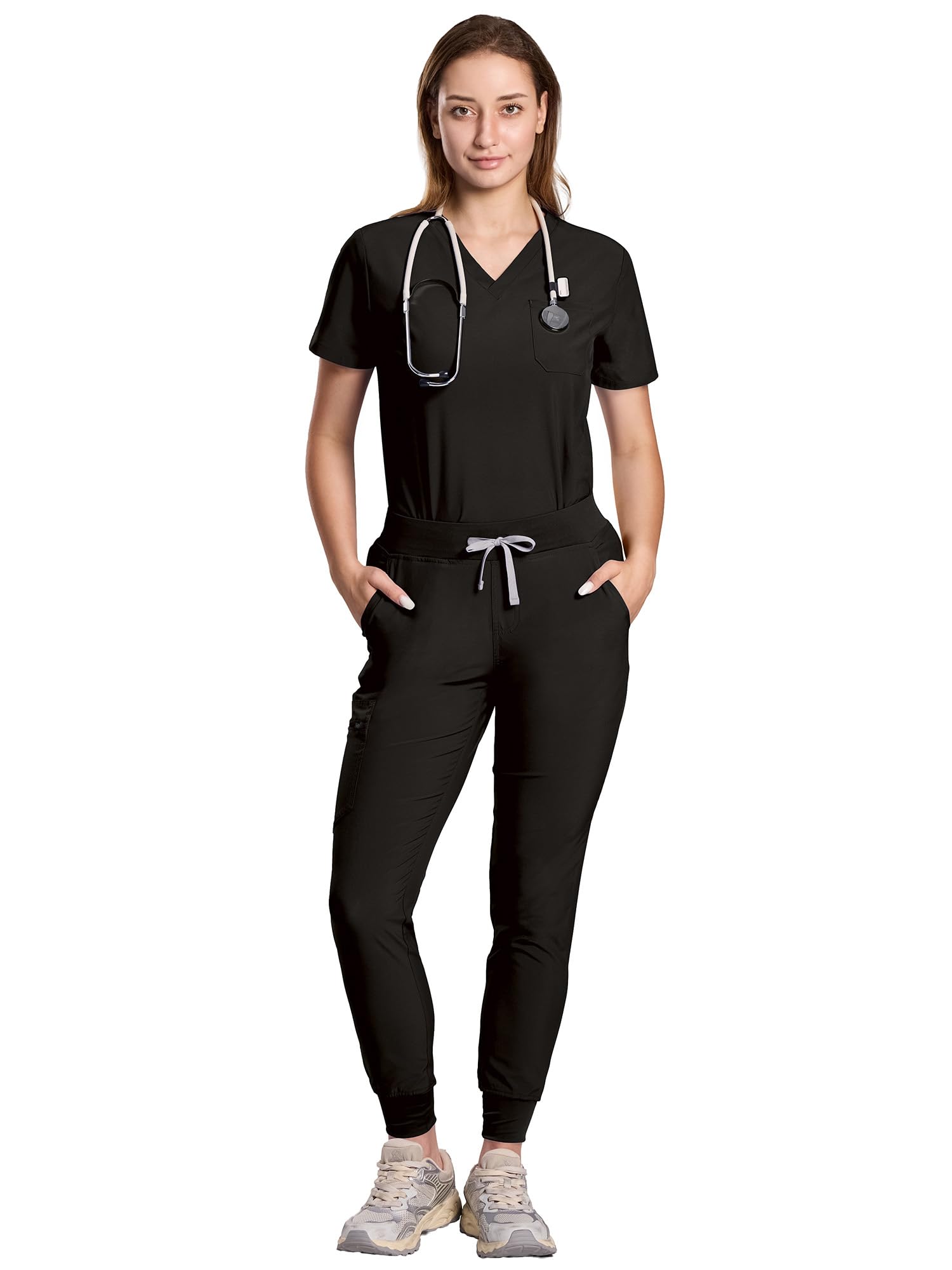 floralhue Scrubs for Women, V-Neck & Jogger Pants, 10 Pockets