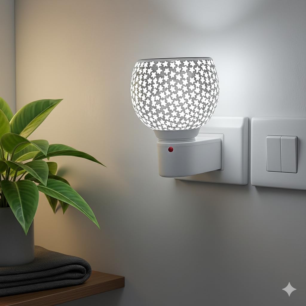Mosaic Glass Night Light, 10 cm Height, Multicoloured Decorative Wall Plug-in Lamp with On/Off Switch (White)-image-15