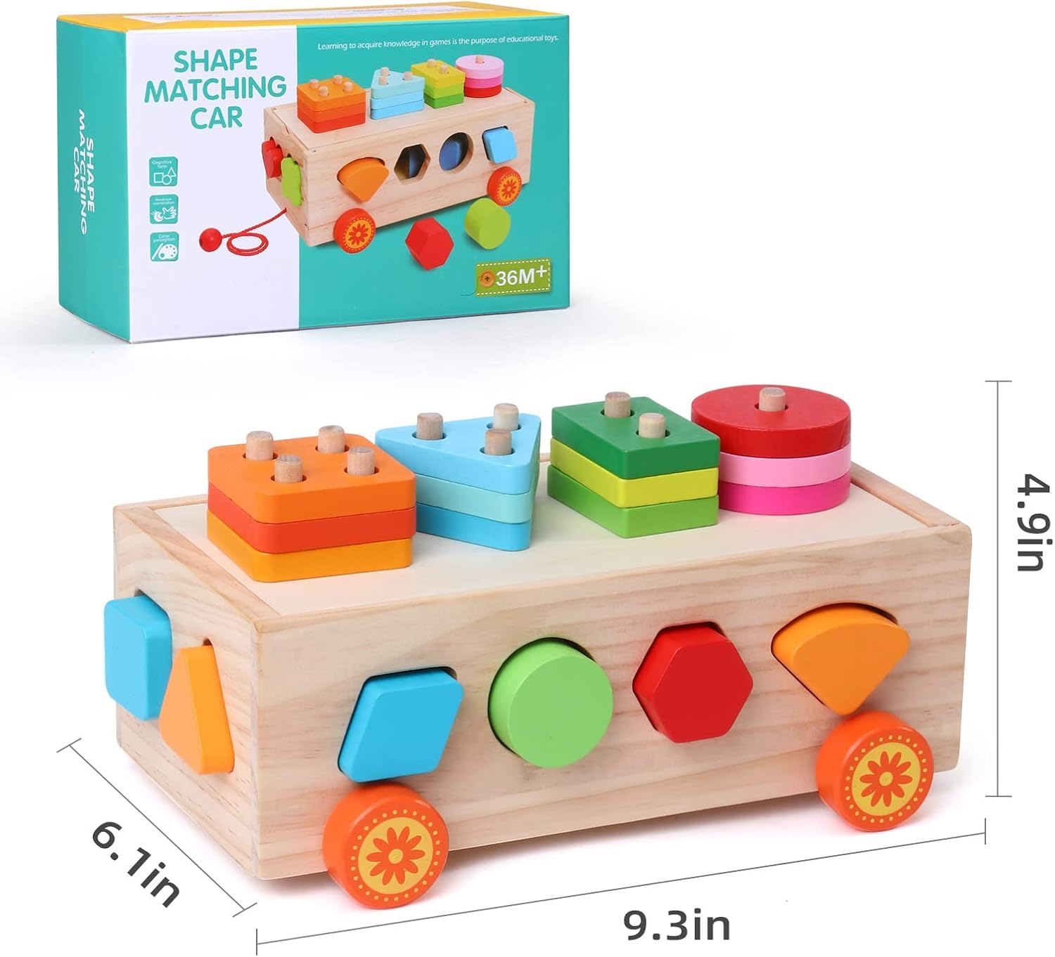 SHINETOY Wooden Puzzle, Stacking, Shape Matching, Inlay, Toys, Montesorry, Stick Passing Blocks, Wooden Car Toy, for Children 1 Years, 2 Years, 3 Years, Boys, Girls, Babies, Shape Recognition - Image 2 thumbnail