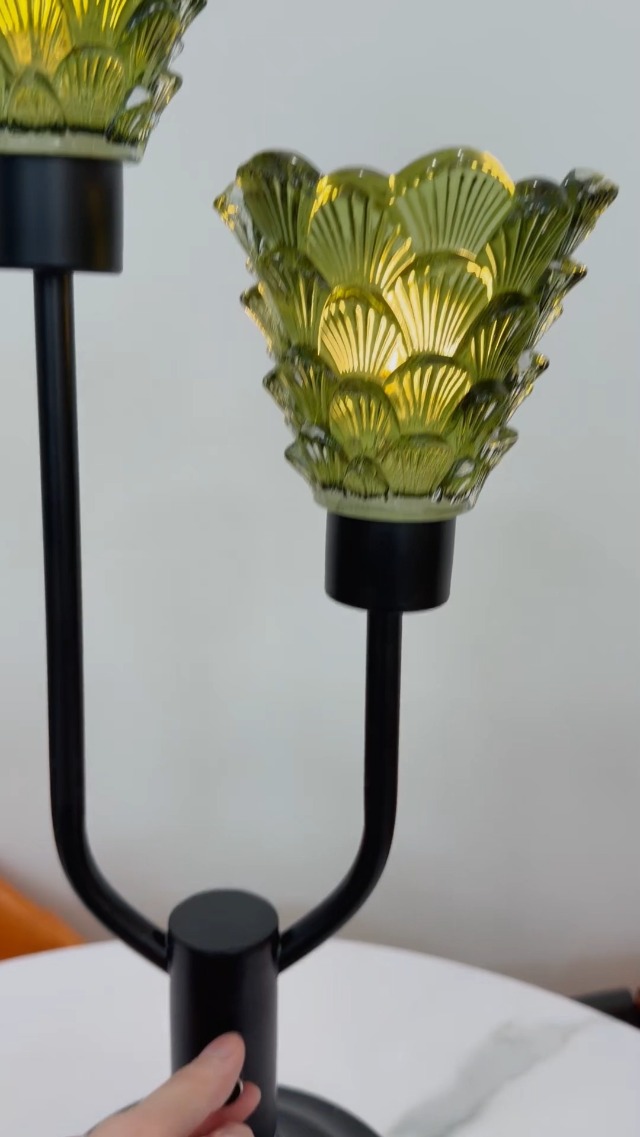 Image of Lightdot Green Glass Table Lamp for Living Room Dimmable Vintage Lamp Gift | Mid Century Modern Desk Lamp Black Nightstand Lamp 2 Bulbs Included Warmwhite Ambient Bedside Lamp for Bedroom Home Decor