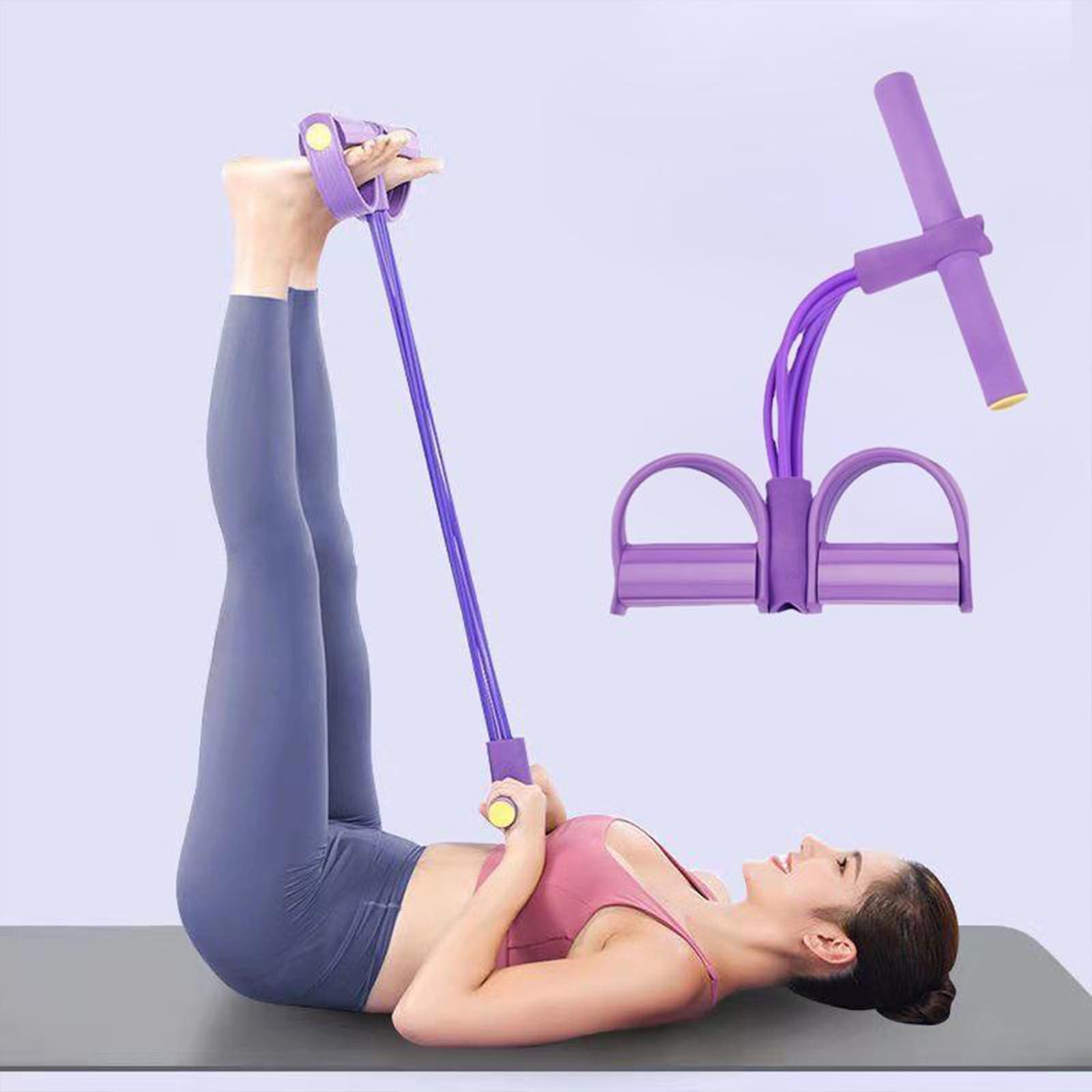 Tokaneit Maquina Abdominales 10 Tubos Púrpura Entrenador Multifunción,Equipo de Entrenamiento de Culturismo,Cuerda de Tracción de Pedal,Equipo de Entrenamiento Abdominal,Banda de Resistencia para Pies