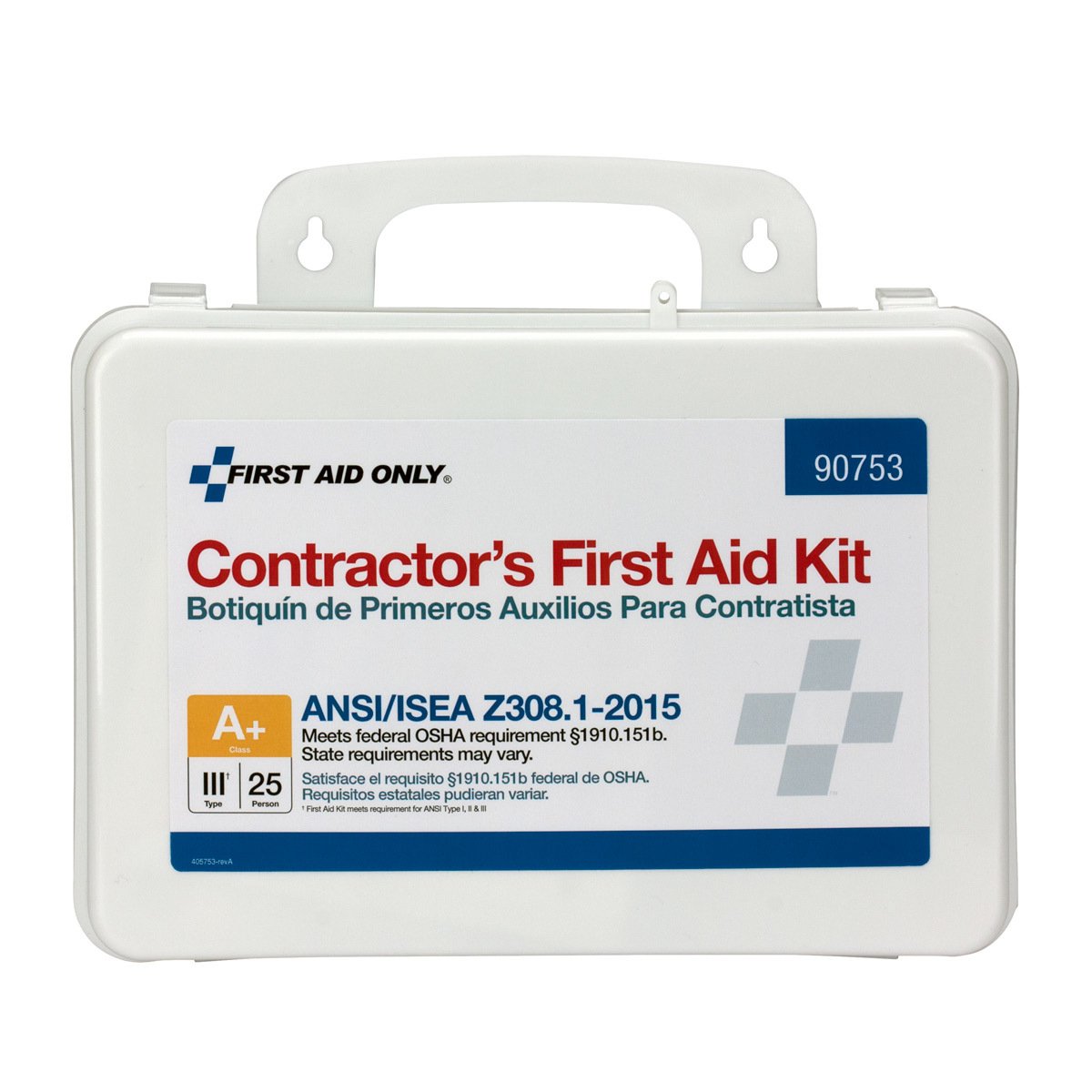 First Aid Only 90753 25-Person ANSI 2015 A+ and OSHA Compliant Contractor's First Aid Kit for Home Renovation, Job Sites, and Construction Vehicles, 128 Pieces
