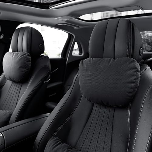 Phxoinu 車用ヘッドレストネックピロー 2個 運転用 ユニバーサルプレミアムスエードレザー ソフトで快適なヘッドレスト、3つのギアの高さ調整 カーシート ヘッドレスト枕 車のインテリアアクセサリー