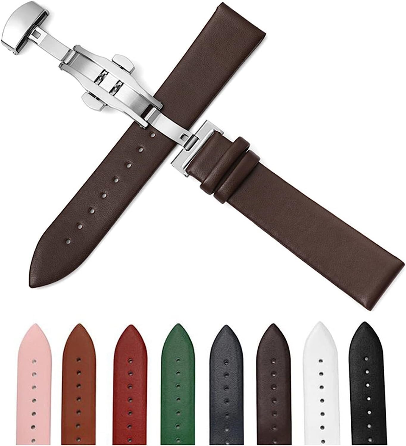 Cinturino for orologio in pelle morbida e sottile da 10 mm a 22 con fibbia a farfalla