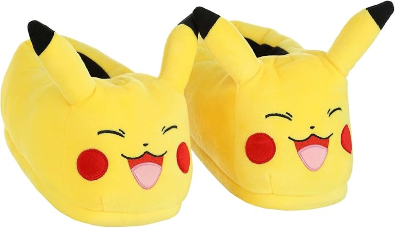 Pokemon Pikachu Adult Slippers, Officially Licensed Video Game Plush Footwear with Embroidered Detail