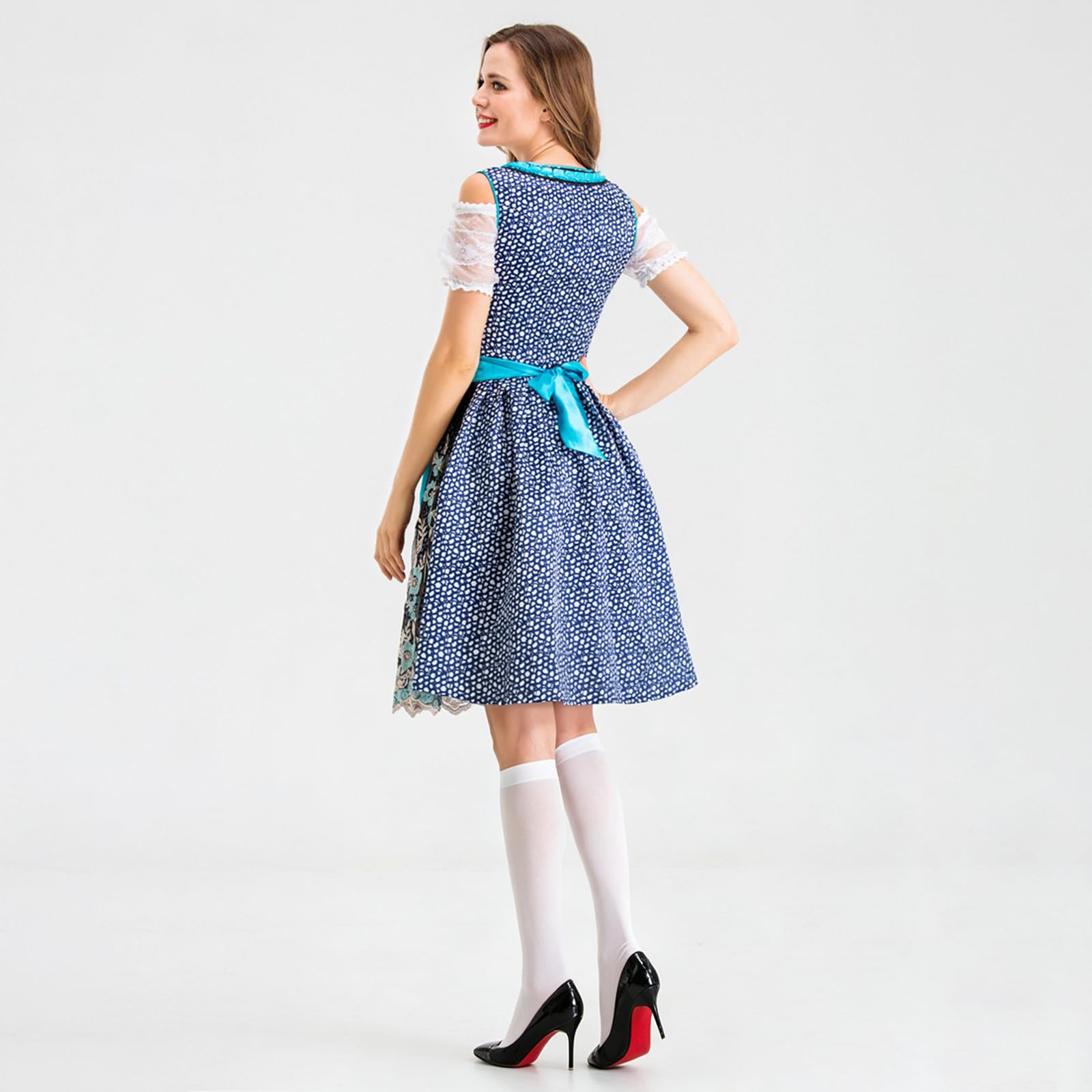 Generisch Dirndl Damen Midi Oktoberfest Damen Outfit Trachtenkleid Elegant | Dirndl-Komplettsets Frauen Mit Bluse Schürze Spitze Dirndlkleid Festlich Trachtenmode Kleider Party Schick Dirndelkleider