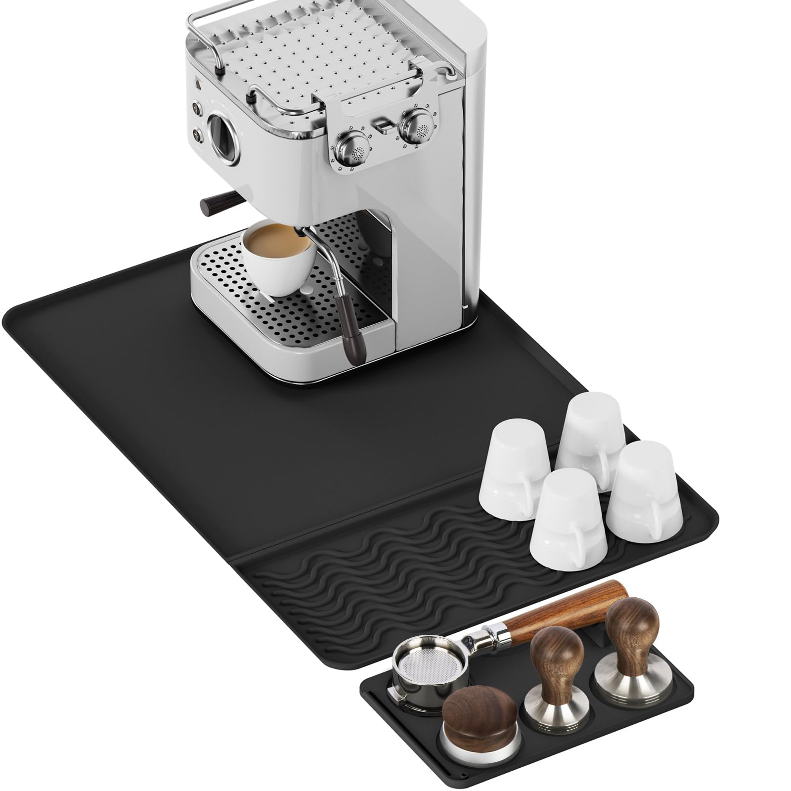 HONZUEN Coffee Machine Mat with Detachable Tamping Pad, Coffee Mat, Black