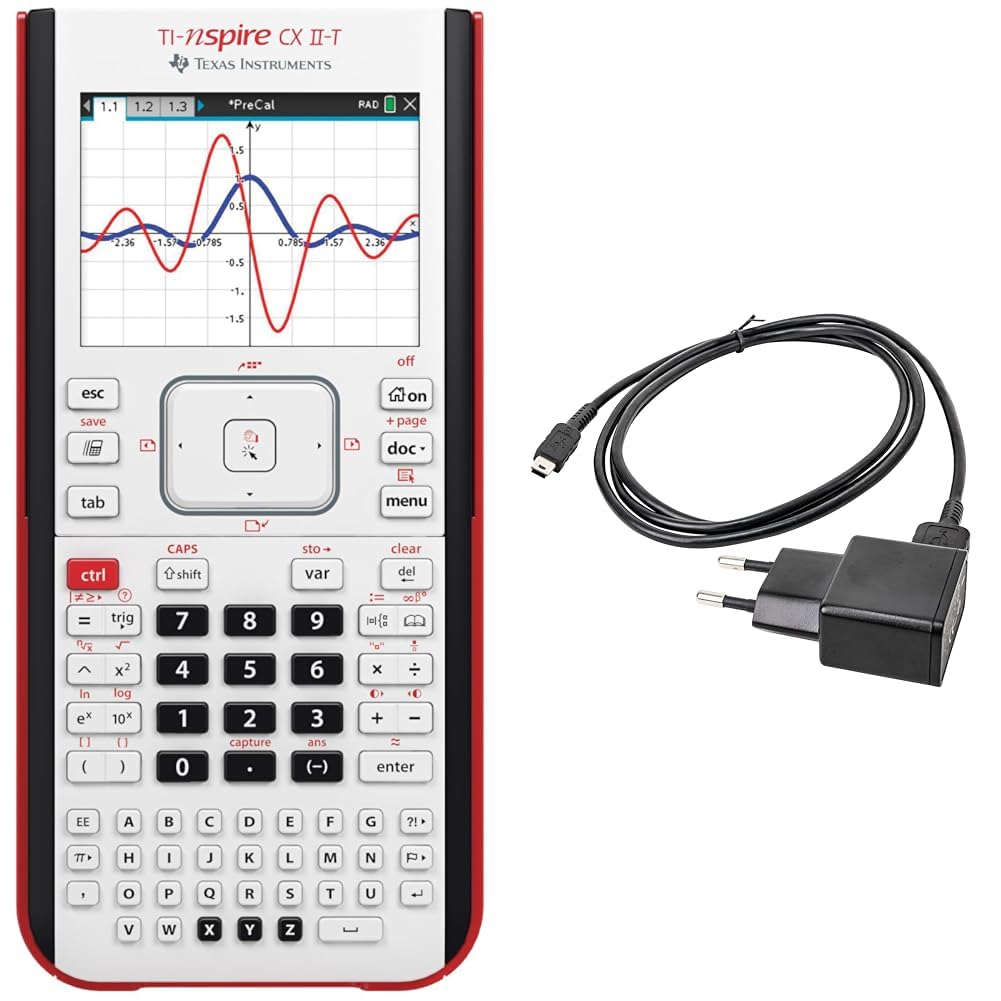 TEXAS INSTRUMENTS Calcolatrice grafica TI-Nspire CX II-T - 5808840 & NETZTEIL, Alimentatore di rete/caricatore TI-Nspire, Nero