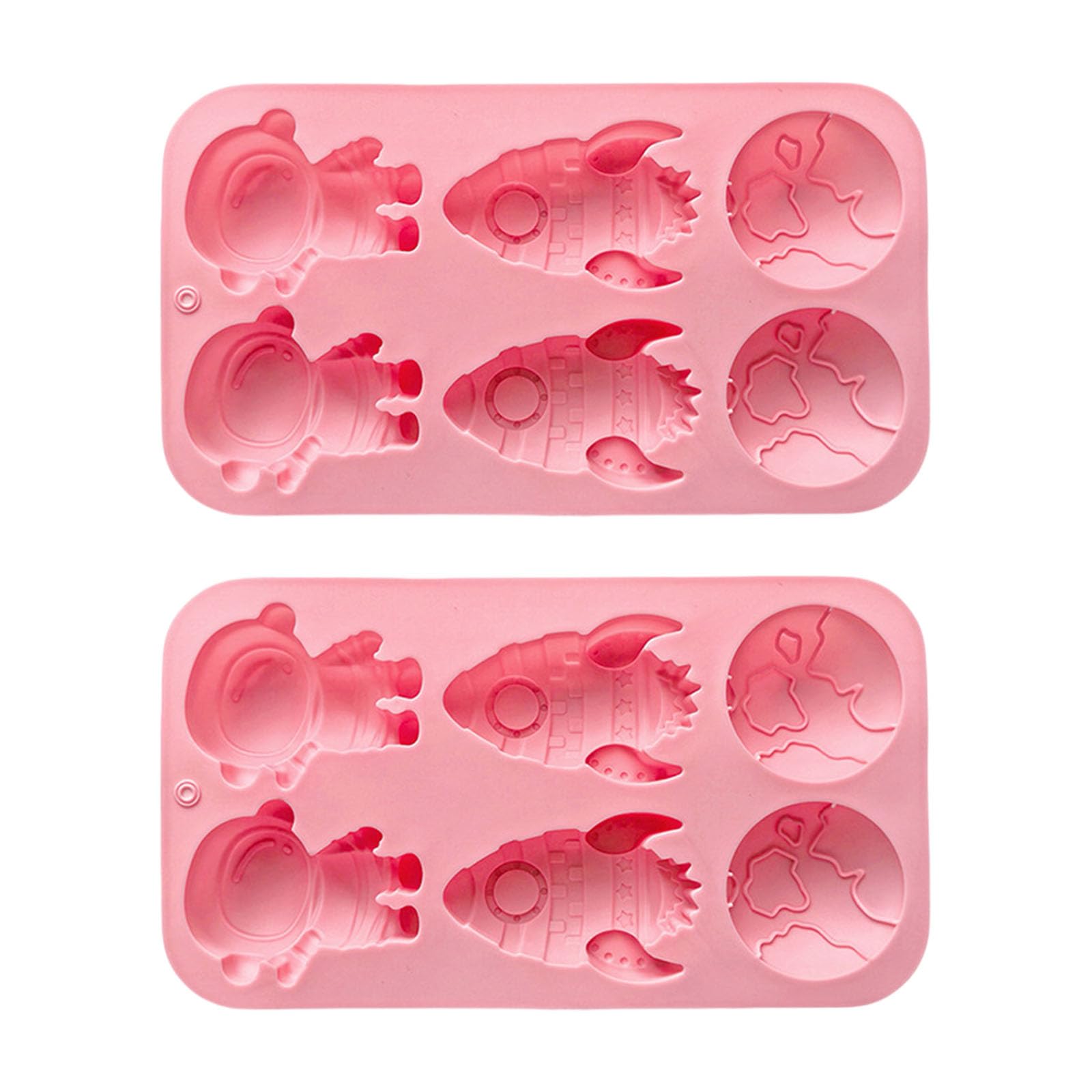 Oxxggkao 2 Pack 6 Cavity Earth Rockets Astronaut Silicone Baking Molds for Party Cake Decorating Soup Candy Chocolate Nonstick Cake Molds
