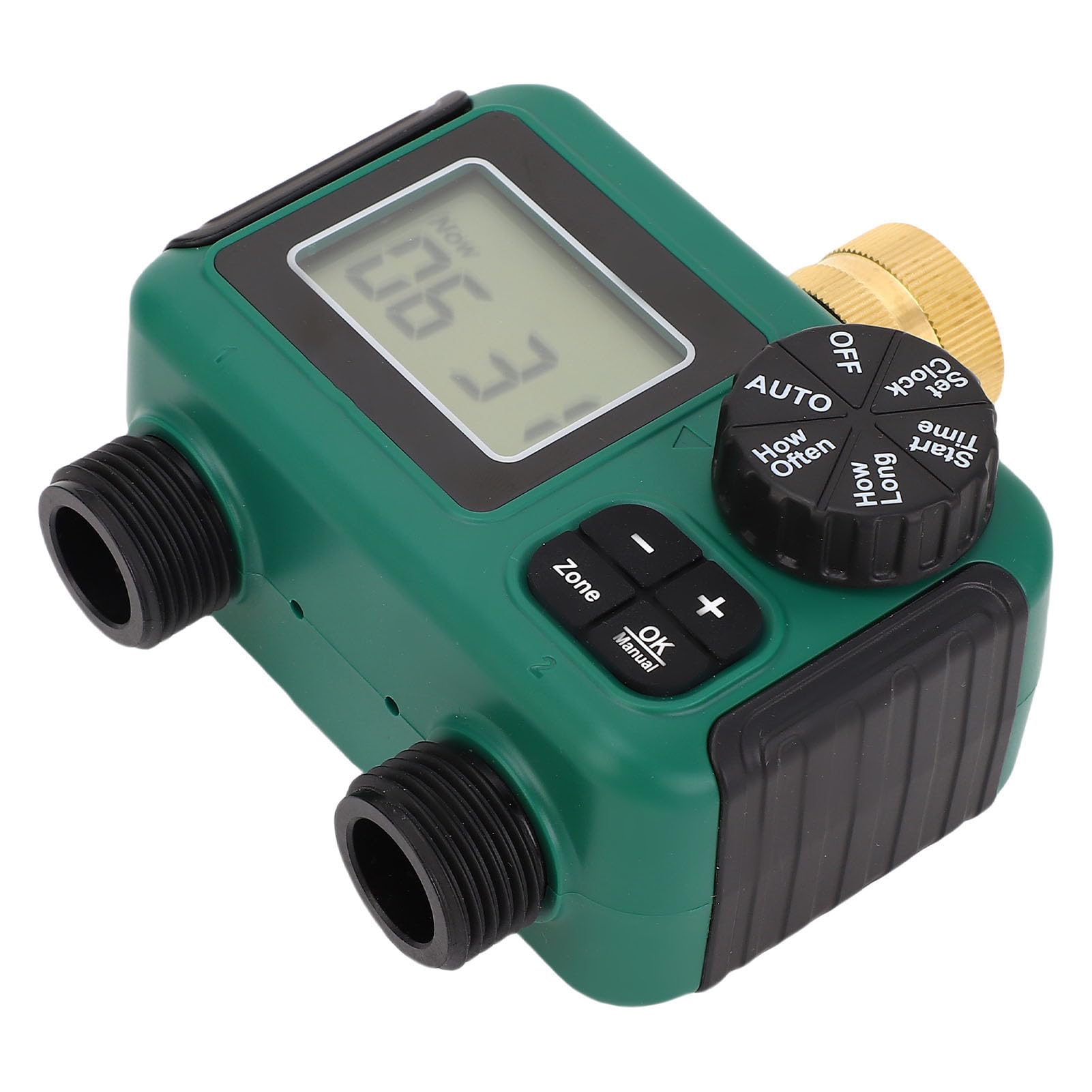Timer per Tubo Flessibile a 2 Uscite Ingresso in Ottone Display LCD Impermeabile IPX5 Programmazione Semplice con Blocco Bambini per Irrigazione a Zone