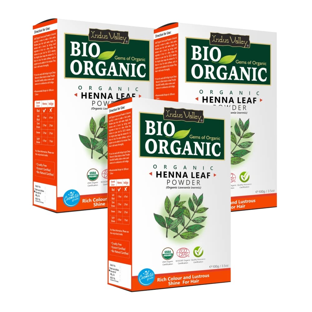INDUS VALLEY BIO Organic Red henna Leaf Powder Triple Pack - (100 * 3= 300g)-picture-27