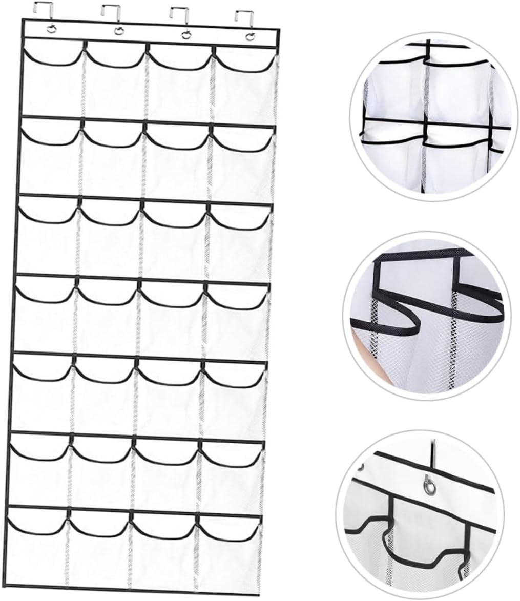 Door Shoe Organizer Bag 28-Compartment White Mesh Hanging Storage for Home Entryway Multi-functional Door Storage Solution for Shoes Hats Accessories