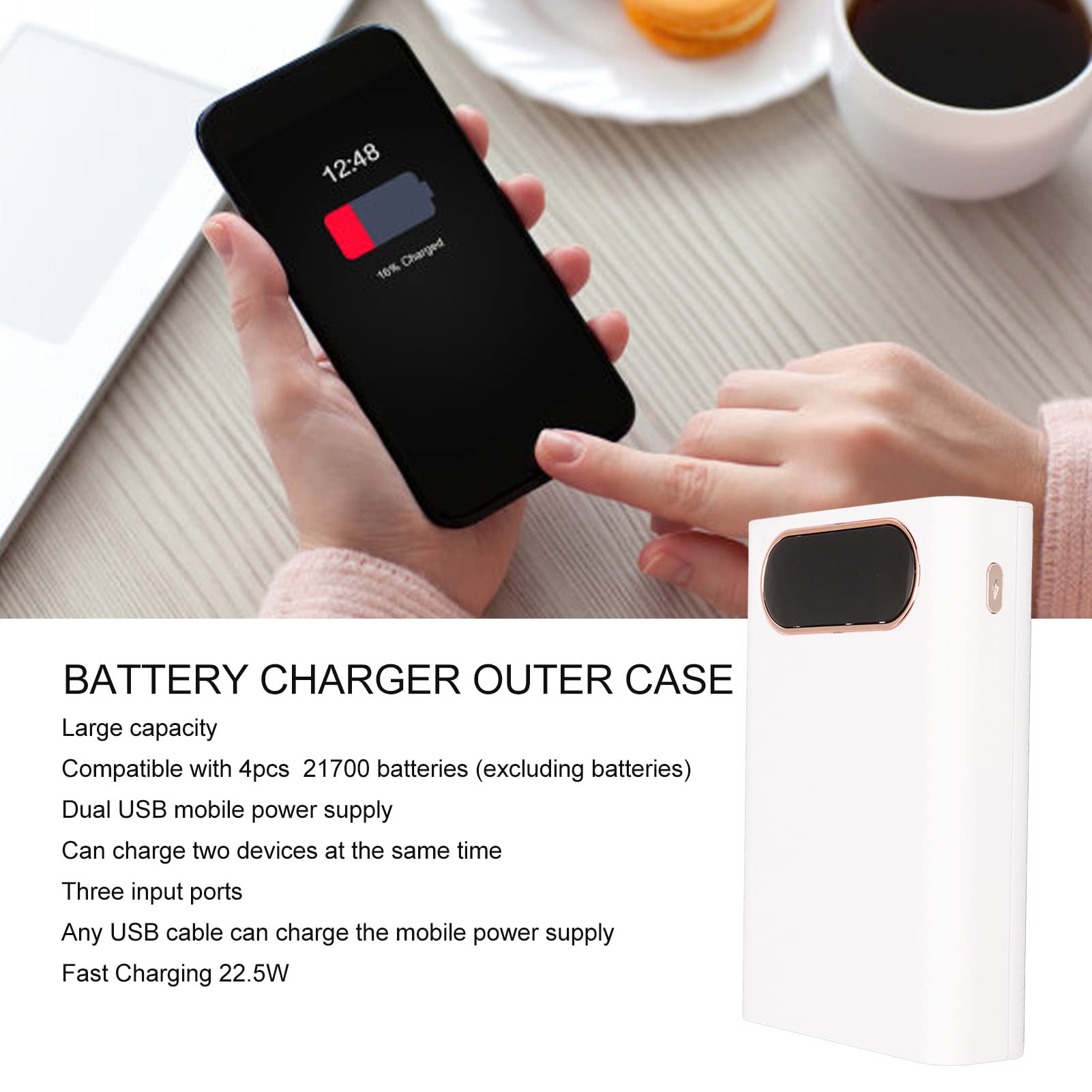 Custodia Porta Batterie 21700 Per Power Bank Fai-da-Te, 6 Pezzi, Con Ricarica Wireless 15W, Scatola Per Costruire Il Tuo Caricabatterie Portatile - 2
