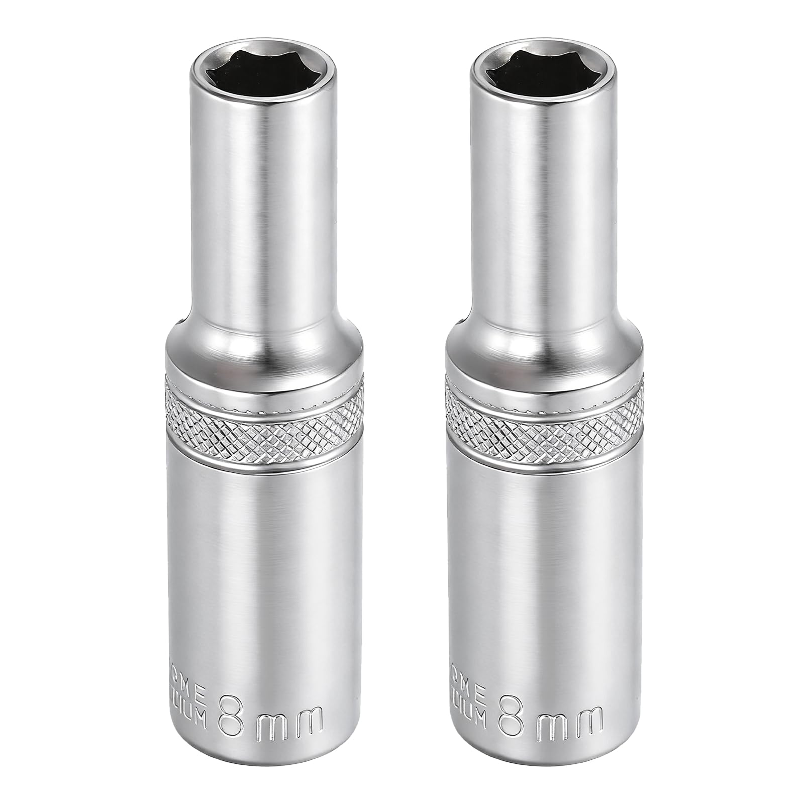 sourcing map 2pcs 6 Points Deep Socket 3/8" Drive 8mm Deep Metric CR-V Steel Polished Nickel Plating Impact Sockets 64mm / 2.5" Long Flip Sleeve Tool for Home Auto Nuts Bolts Repair