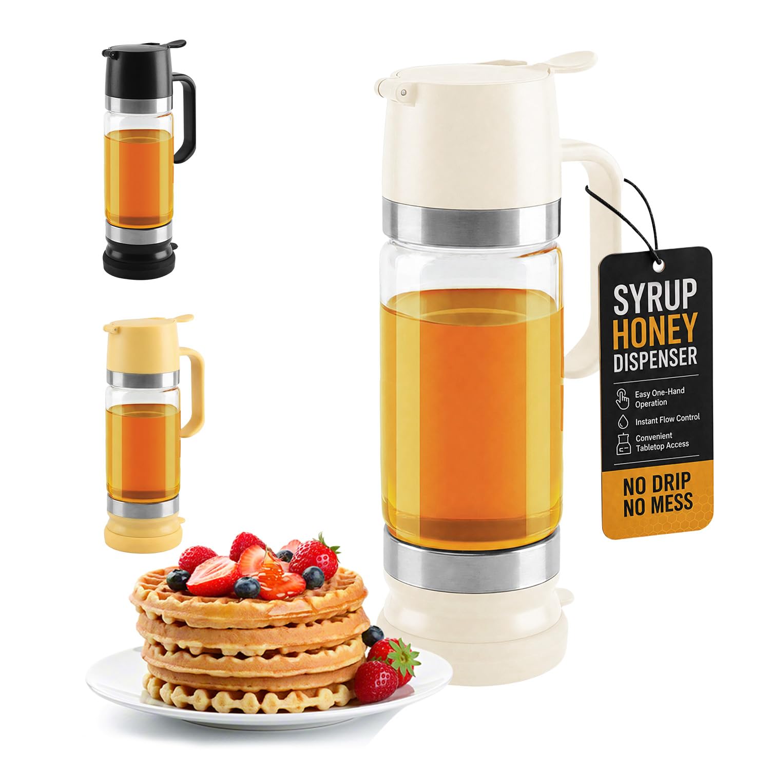 Syrup Honey Dispenser No Drip for Coffee, Tea, Pancakes &amp; Waffles, 12 oz