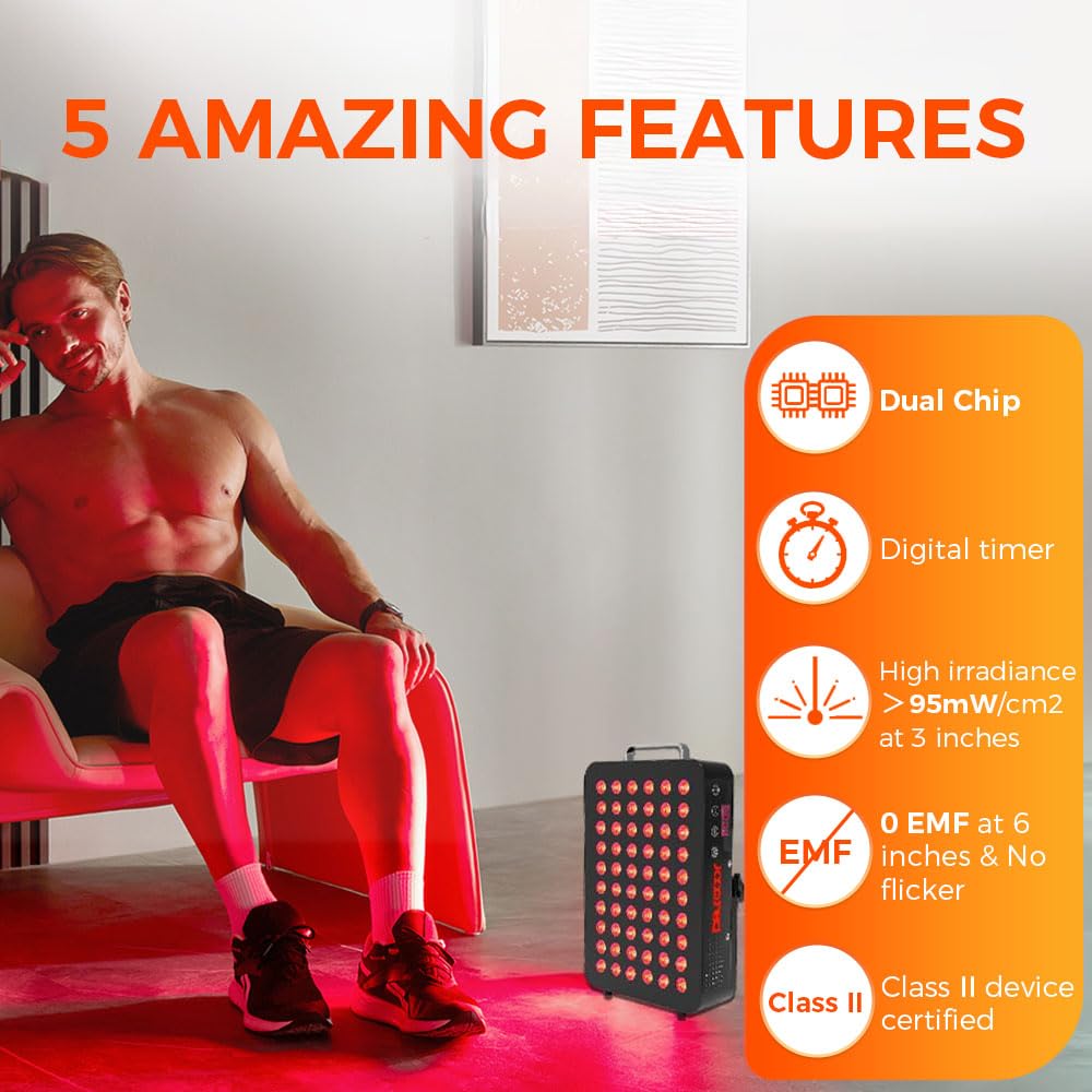 BestQool Dispositivo per terapia a luce rossa per il corpo, lampada a luce rossa 660 nm 850 nm doppio chip, Premium 60 LED, pannello ad alte prestazioni, 105 W