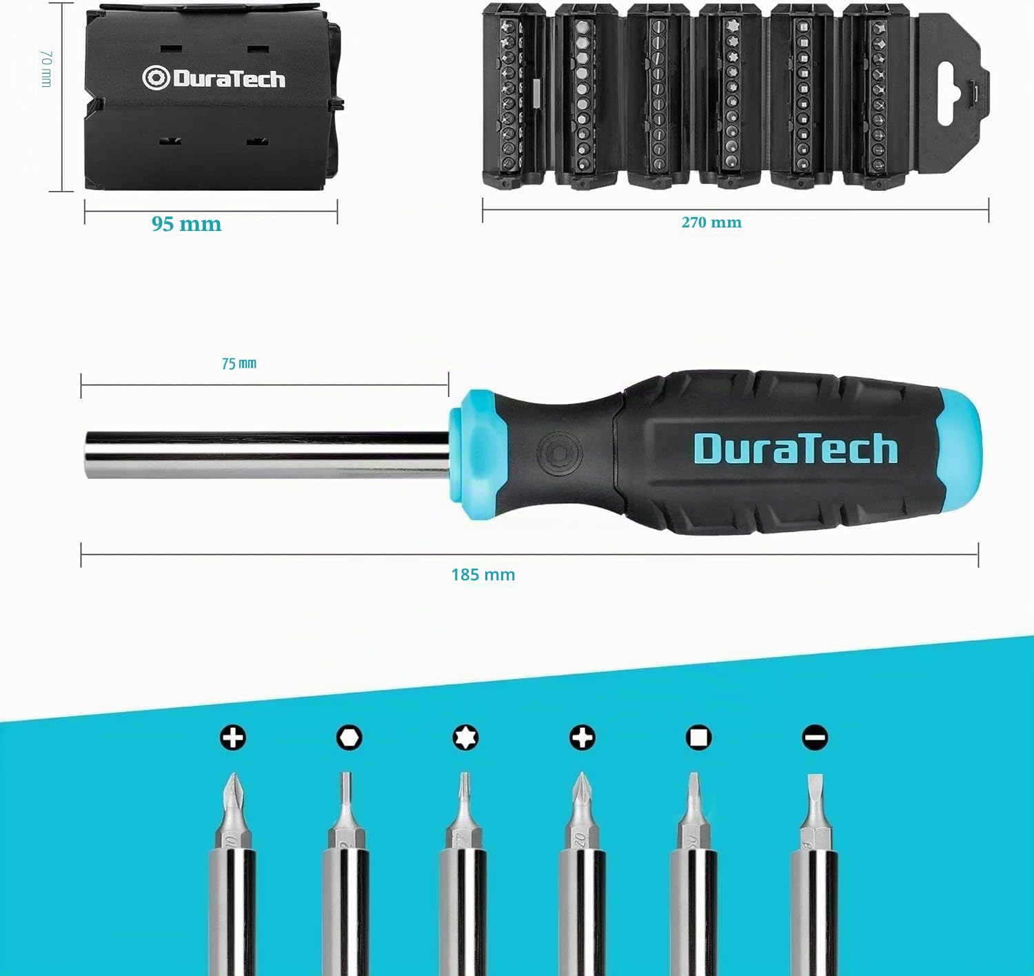 DURATECH Set di Cacciaviti 60 in 1, Set di Cacciaviti Multifunzionali (Piatta, Phillips, Torx, Hex), Design di Stoccaggio, Adatto alla Manutenzione delle Macchine e alle Riparazioni Quotidiane