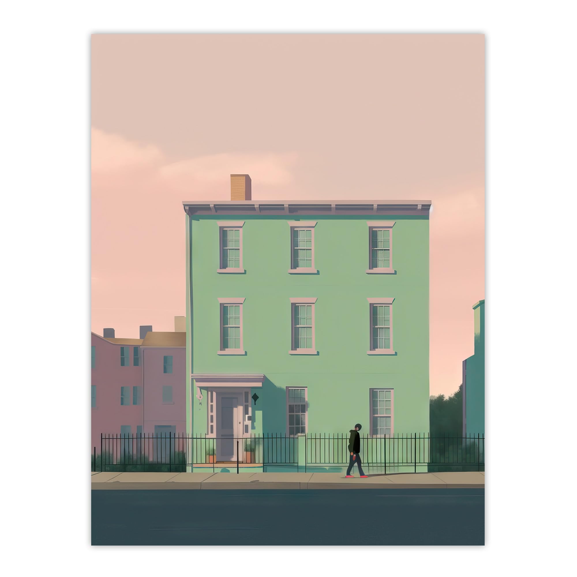 Artery8 Sage Green House By Amy Denver Minimalist Soft Pastel Pink Minimalism Simple Modern Artwork Large Wall Art Poster Print Thick Paper 18X24 Inch
