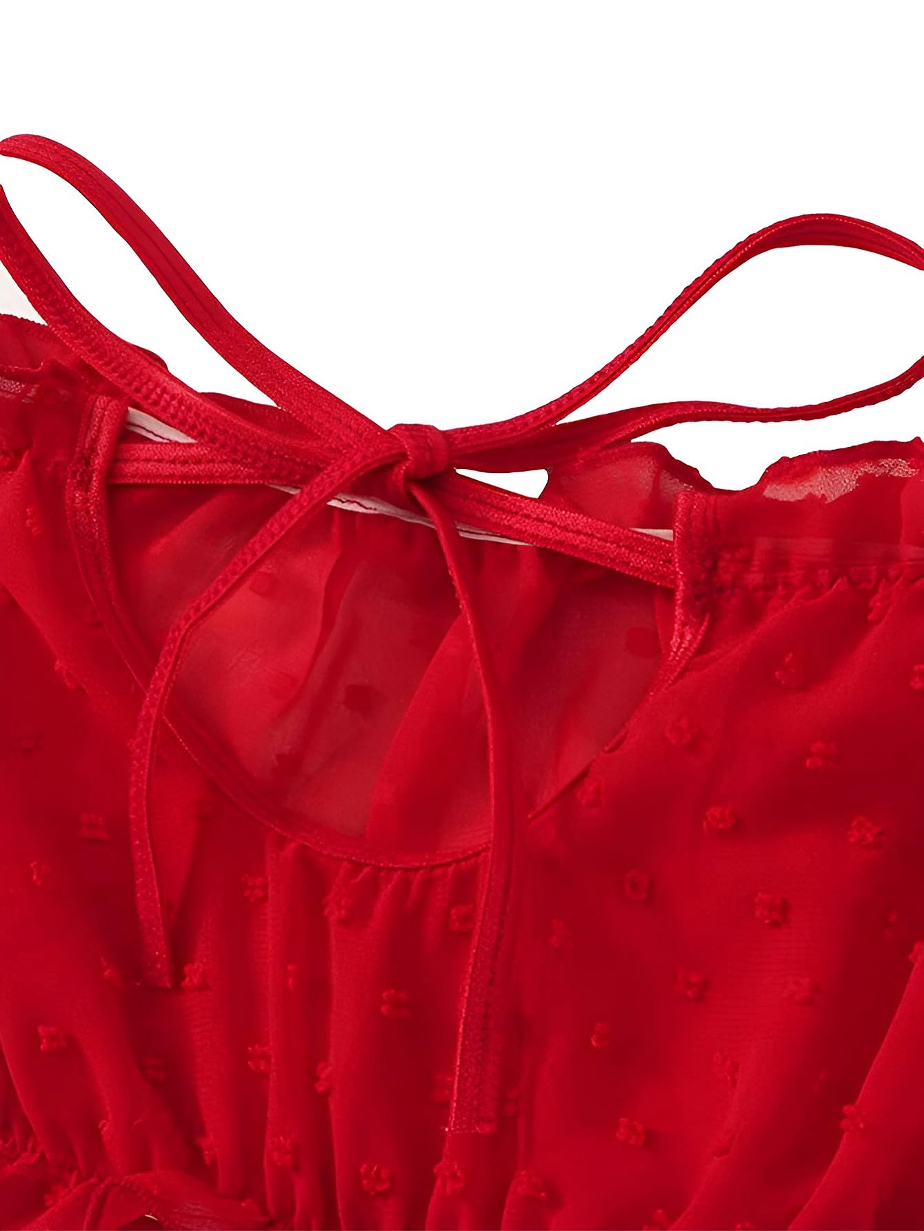 Lilosy Sexy Stretch Ruffle Tie Sheer Mesh Lingerie Set Outfits: Chiffon X-Small Chiffon Red