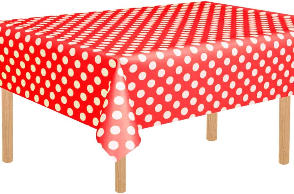 3 Pack Red Polka Dot Plastic Tablecloth 54"x108" Inch Polka Dot Table Cover for Catering, Food Service, Buffets, Family Reunions and Other Occasional Parties/Events Decorations.