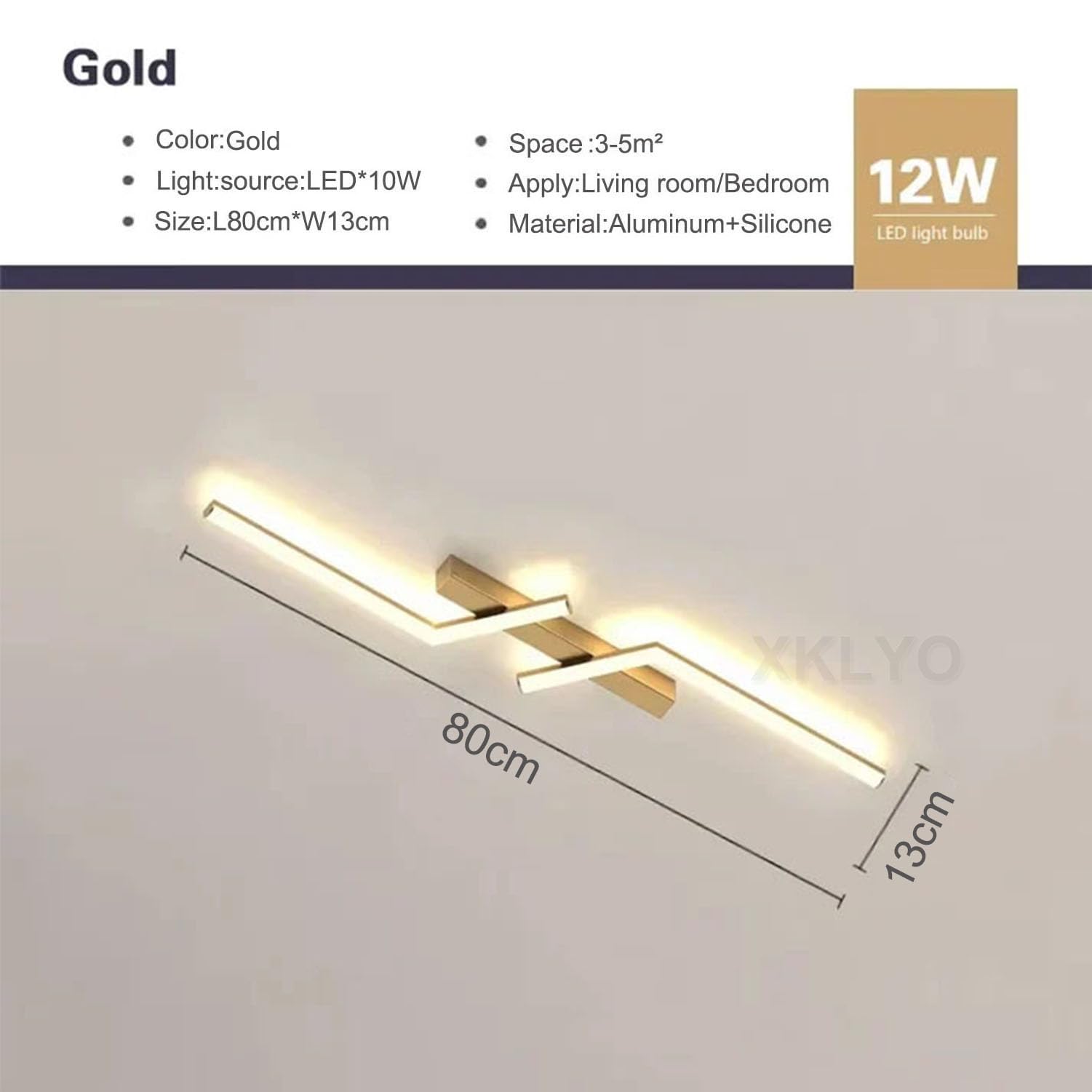 Plafoniera LED da Soffitto Dimmerabile con Telecomando, Luce Regolabile 2700K-6500K, Design Lineare Moderno per Camera da Letto, Salotto, Cucina, Bagno, Corridoio (Oro, 80cm)